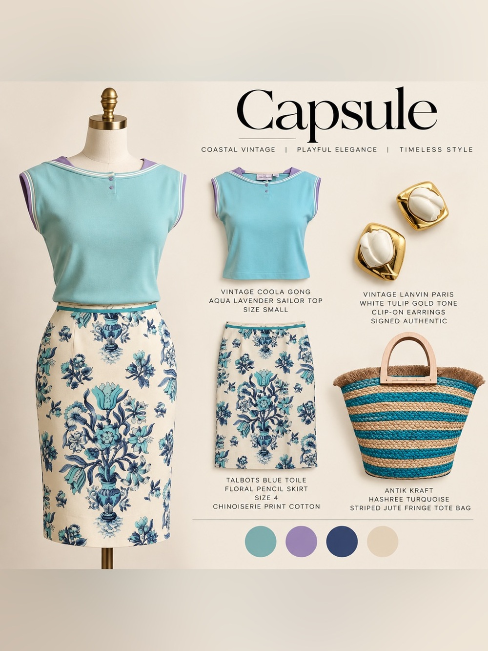Coastal Vintage Capsule Outfit Talbots Coola Gong Lanvin Antik Kraft
